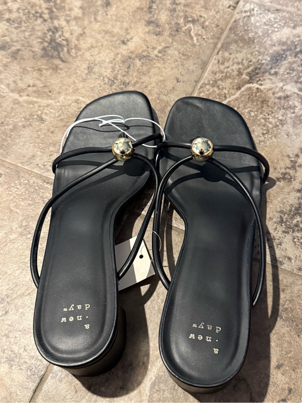 🥗Women’s Pia Ornamented Thong Slide Heels - A New Day™ Black 11